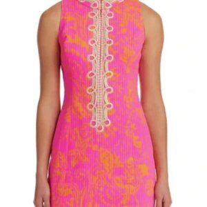 Lilly Pulitzer Alexa zip front shift dress gold pink orange 0